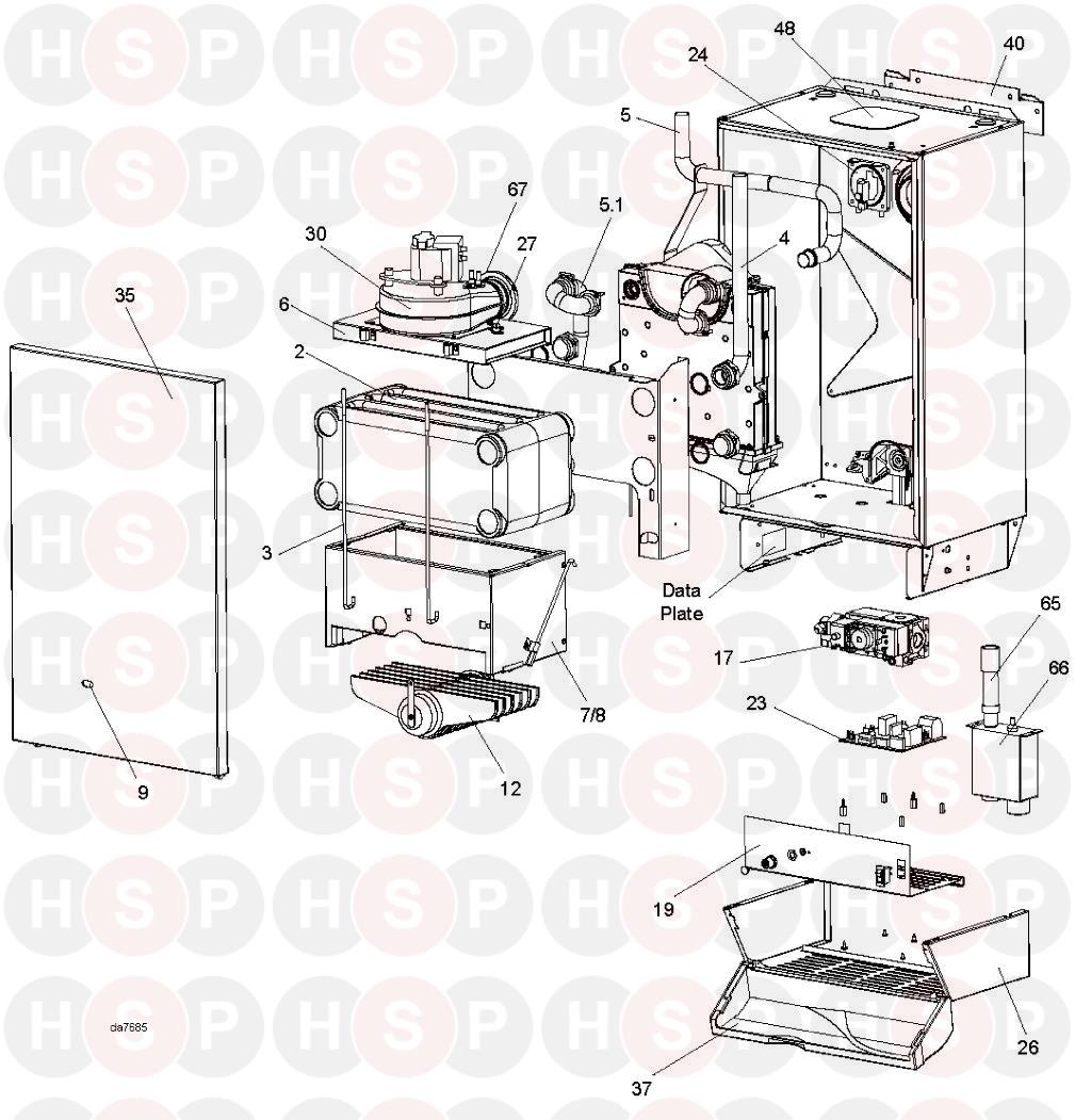 Ideal Classic He18 Boiler Exploded Viewdiagram Heating Spare Parts 6531